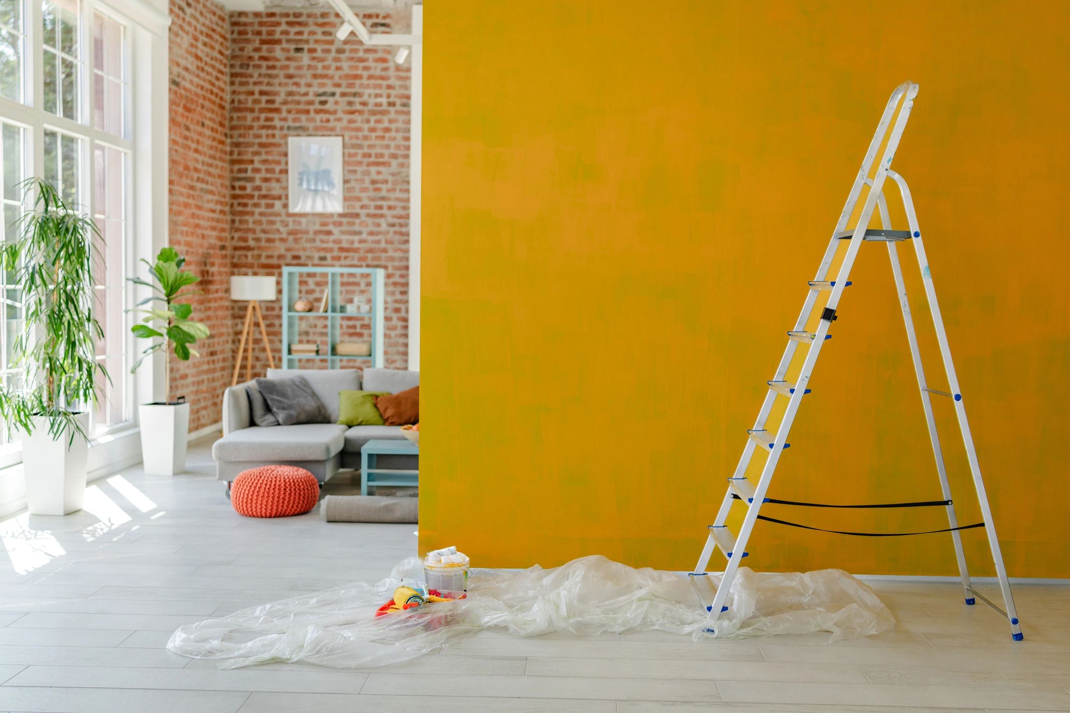 On-site wall finishing setup representing plastering project work