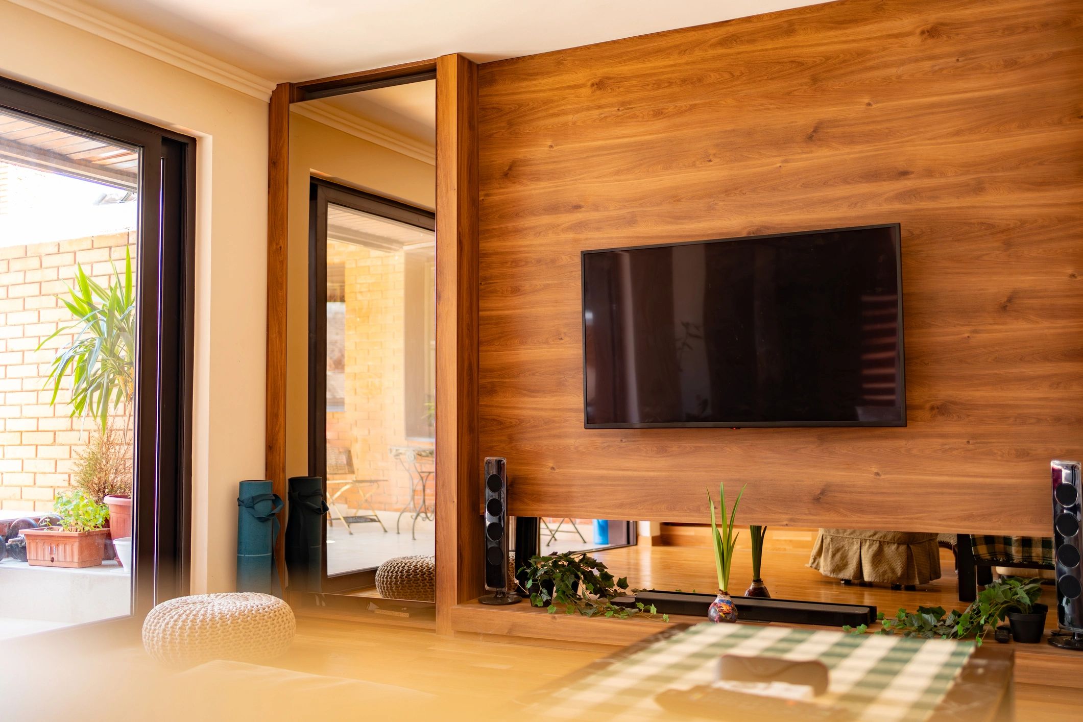 Contemporary interior space with warm materials and bespoke styling